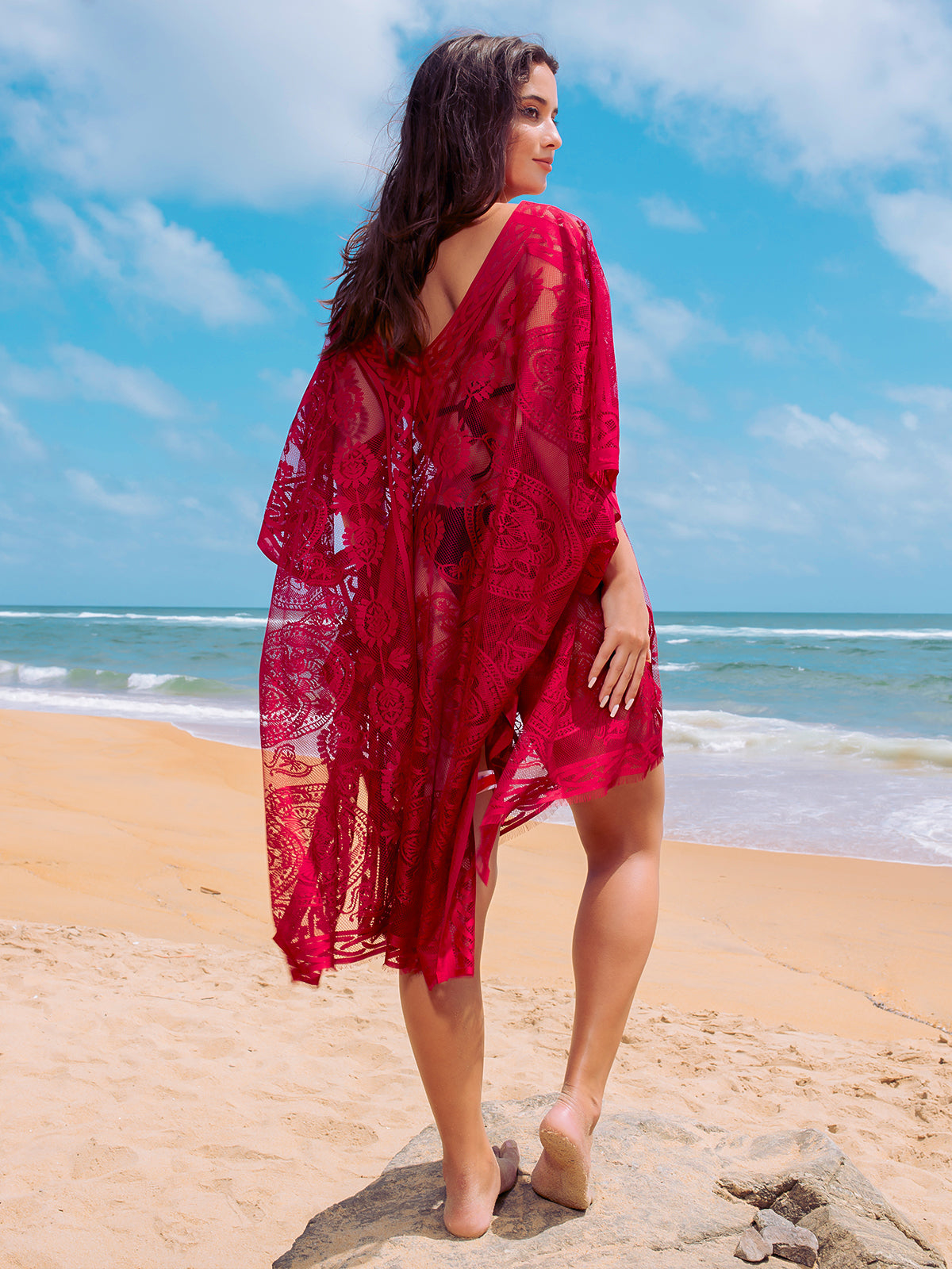 Maya Fire Beach Kimono - Maroon