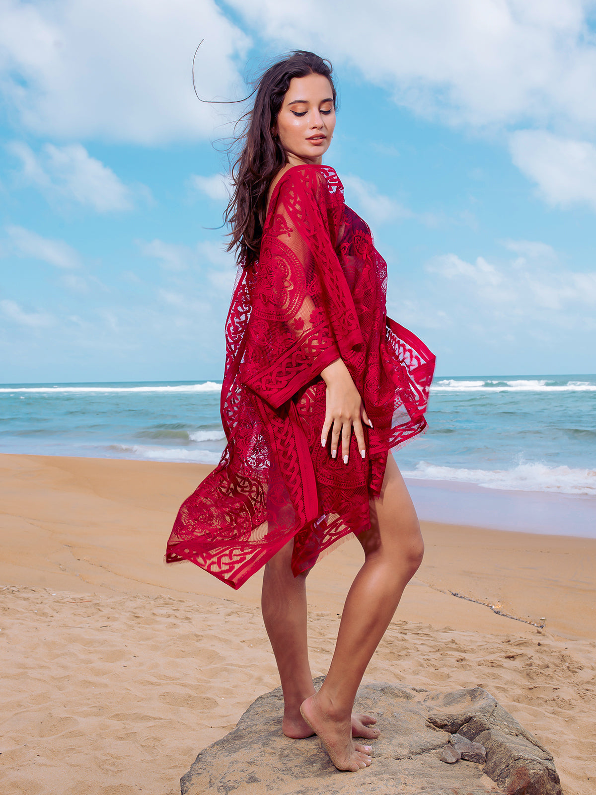 Maya Fire Beach Kimono - Maroon