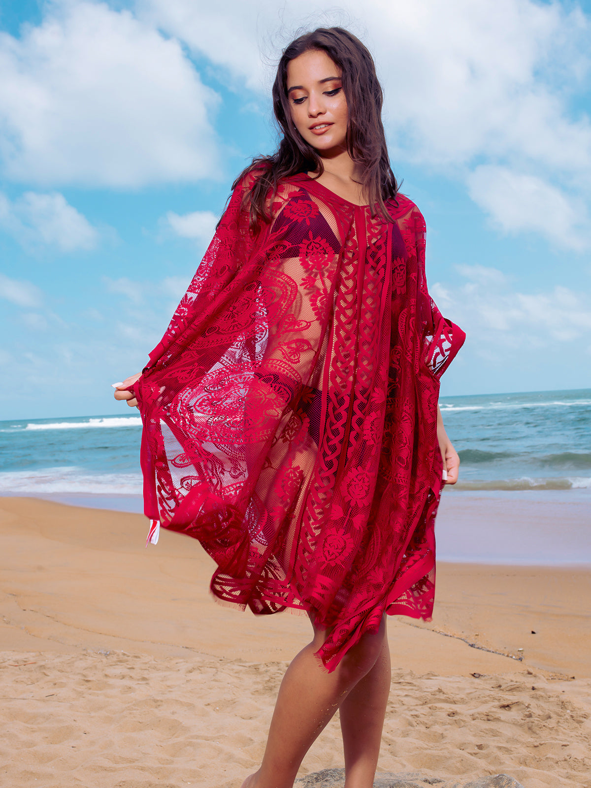 Maya Fire Beach Kimono - Maroon