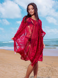 Maya Fire Beach Kimono - Maroon