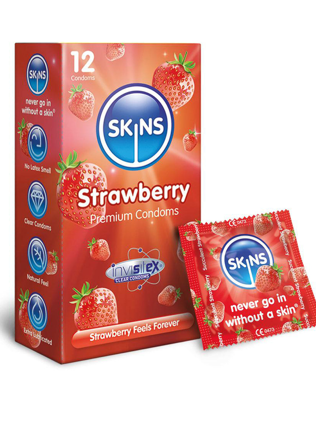 Skins (UK) Strawberry Condoms - 12 Pack.