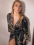 Mina Luxx Black Petal Silk Robe